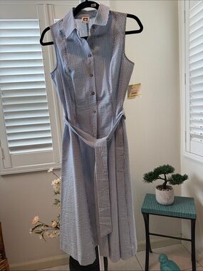 Anne Klein shirt dress blue and white striped size 4
